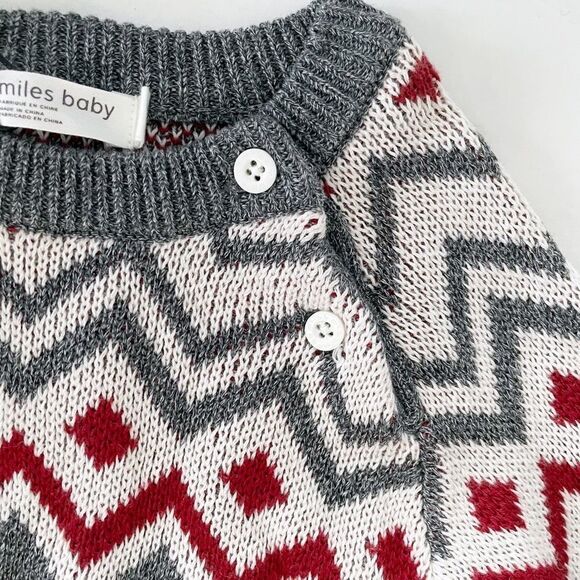 Miles the Label Baby Sweater Grey Red Fair Isle Buttons Size 24 Months Toddler - Picture 4 of 7